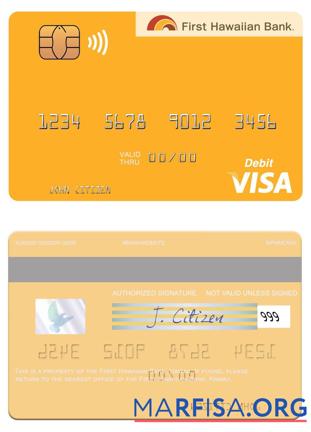 Downloadable Hawaii First Hawaiian Bank visa debit card template